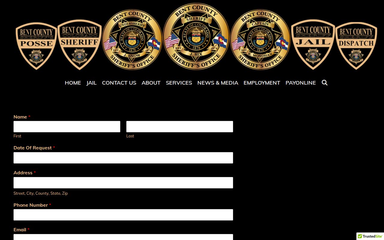 Bent County warrant records request form