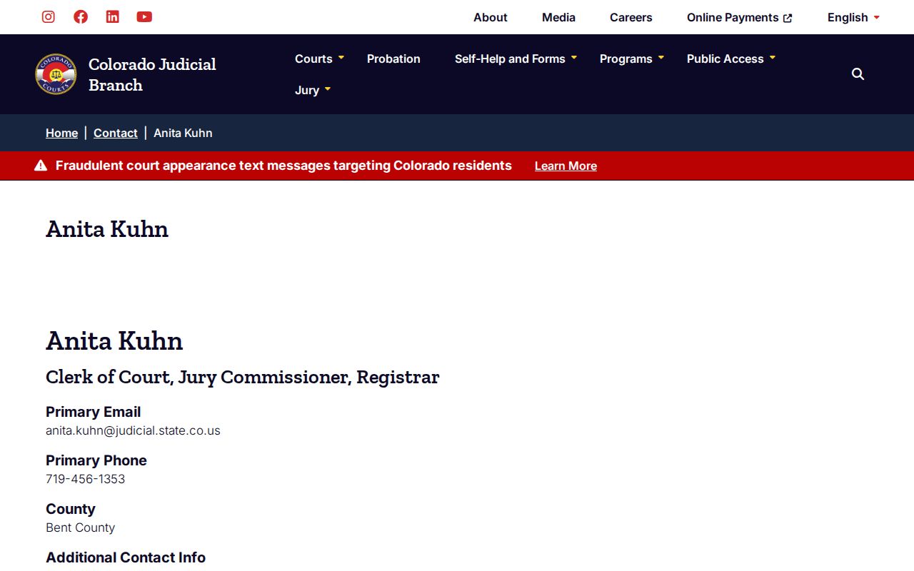Bent County bench warrant Clerk of Court contact