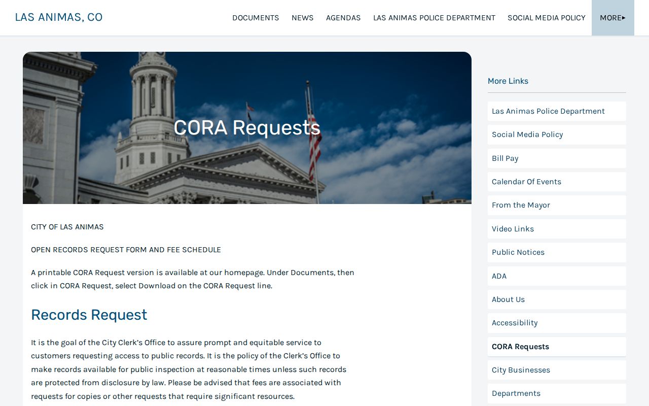 Las Animas CORA route for Bent County municipal warrant records