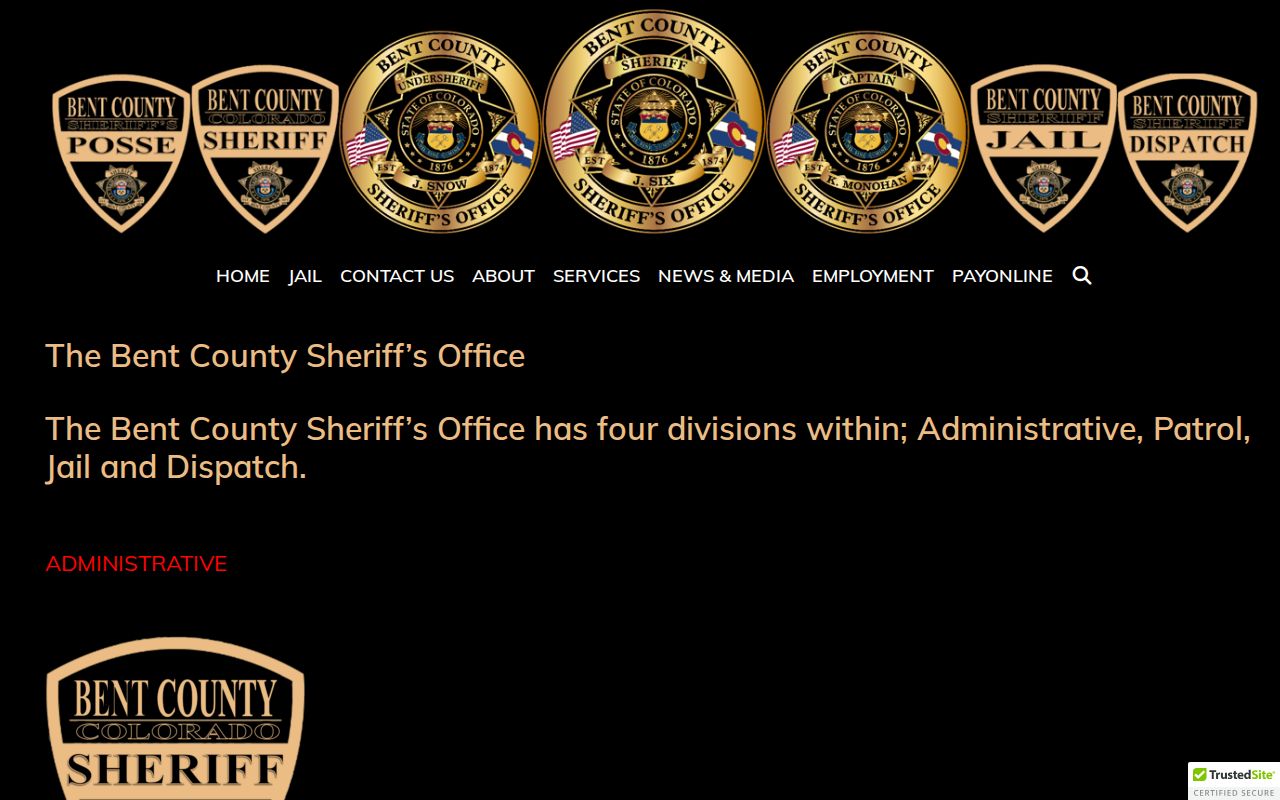 Bent County warrant service roles on the sheriff divisions page
